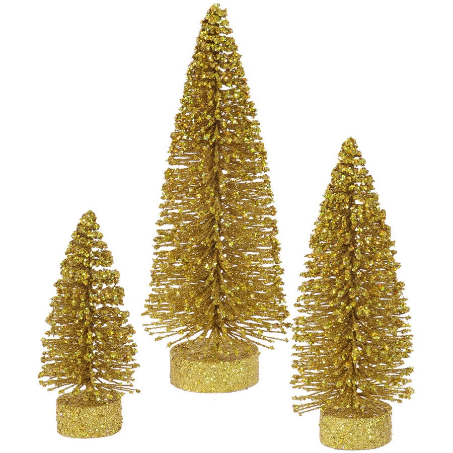 Vickerman 5"/7"/9" Gold Glitter Oval Artificial Christmas Tree, Unlit