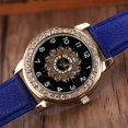 thumbnail image 5 of Reloj de cuarzo con banda de cuero de PU a la moda, reloj femenino con diamantes de imitación y esfera redonda grande (azul), 5 of 5