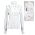 thumbnail image 6 of Victorian Bows Tie Neck Blouse with Ruffle Lace Stand Collar Medieval Clothing Performances Long Sleeve Shirt for Women, 6 of 8
