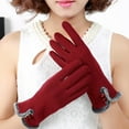 thumbnail image 3 of 1 Pair Two Buttons Solid Color Driving Gloves Fleece Lining Touch Screen Warm Women Gloves for Autumn Winter, 3 of 10