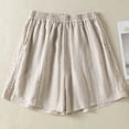 thumbnail image 2 of Women's Linen Cotton Pants Elastic Waist Shorts with Pockets, Lightweight Casual Summer Shorts, Lounge Beach | VerBelle,Beige L, 2 of 7
