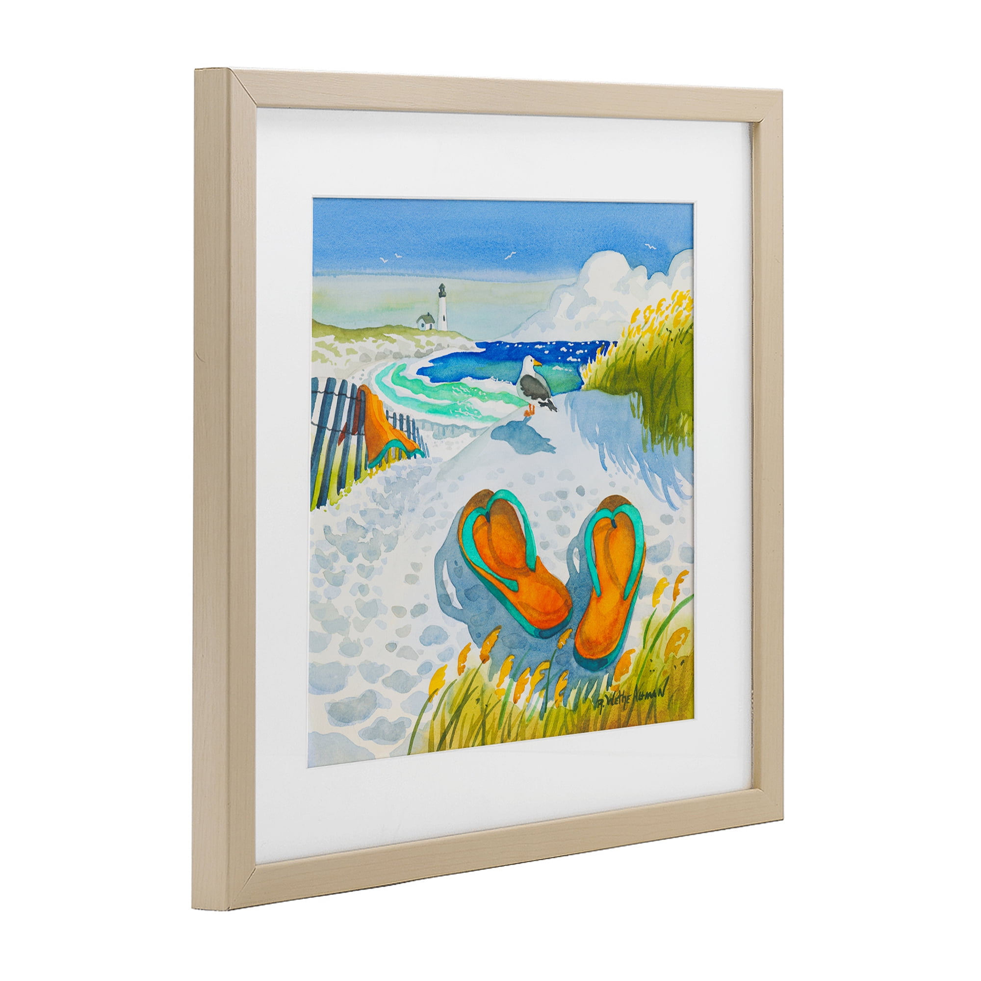 Stupell Industries Seagull & Flip Flops Birch Framed Print Under Glass, design by Robin Altman