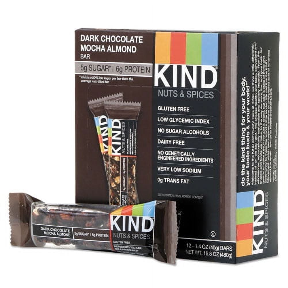 Nuts And Spices Bar, Dark Chocolate Mocha Almond, 1.4 Oz Bar, 12/box | Bundle of 10 Boxes