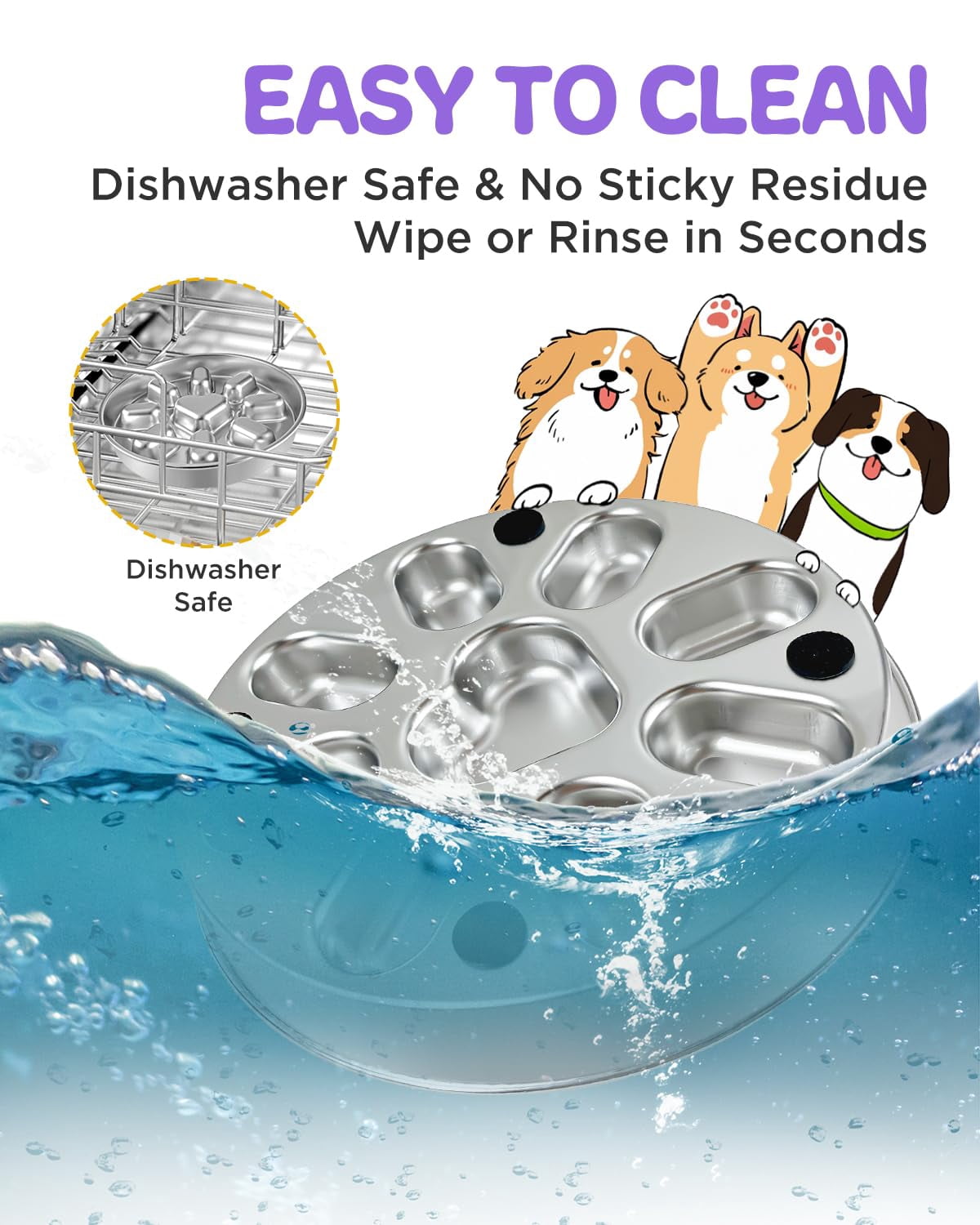 Slow Feeder Dog Bowl, Stainless Steel Pet Bowl for Fast Eaters, Non Slip Mat Included, 2 Cup Capacity for Small Medium Dogs, Slows Down Eating to Preent Choking Bloat, Dishwasher Safe, Gray
