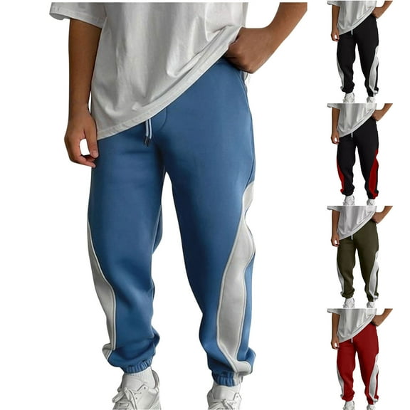 Jinhomg Mens Soft Cargo Pant Baggy Comfy Elastic Drawstring Waist Joggers 2025 Trendy Color Block Casual Long Pants with Pockets Limited Time Deals of The Day Army Green XL