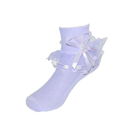 - Girls' Lace Ruffle Anklet Sock with Pearl Accent