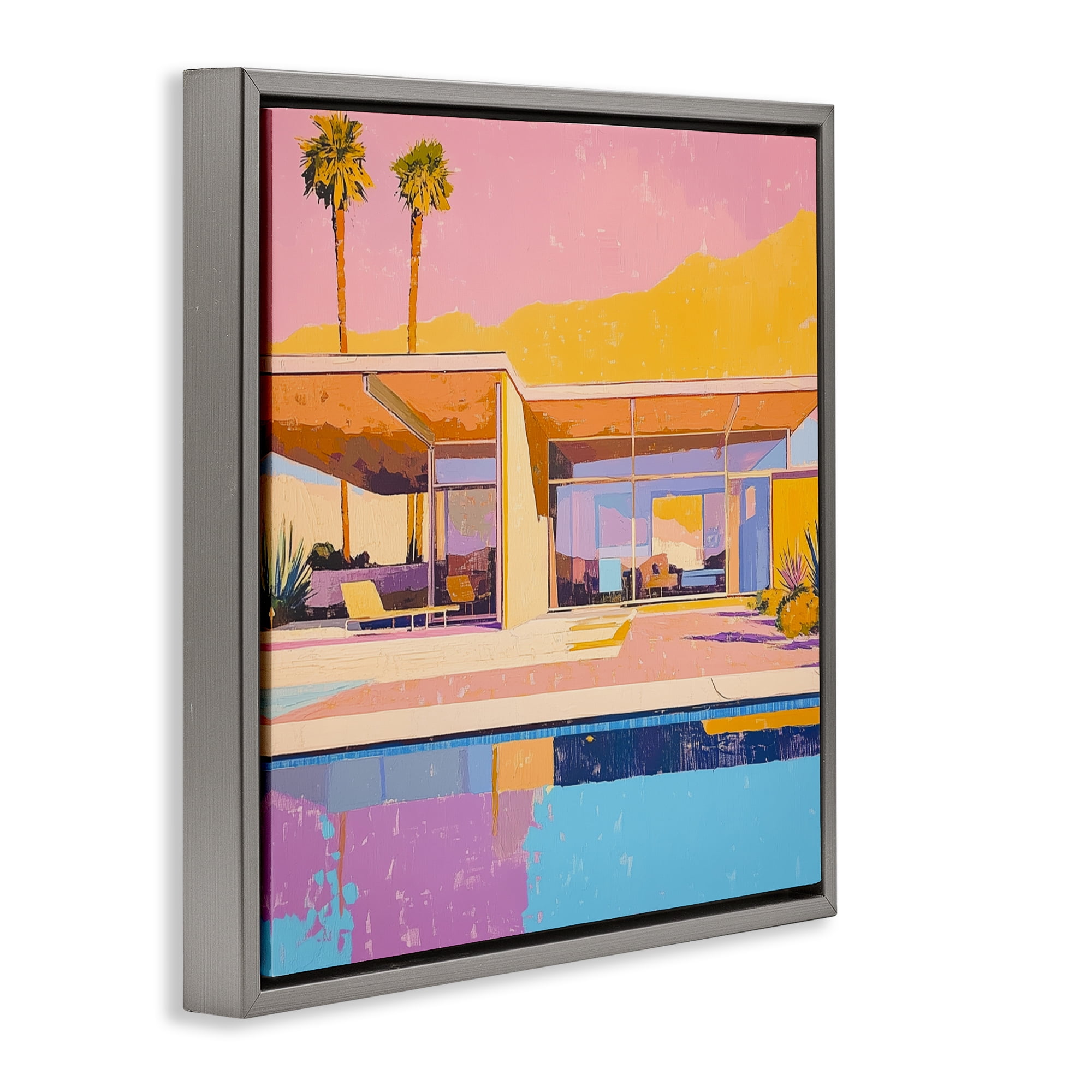 Stupell Industries Vivid Villa at Sunset Gray Framed Floater Canvas Wall Art, design by Walker Noble