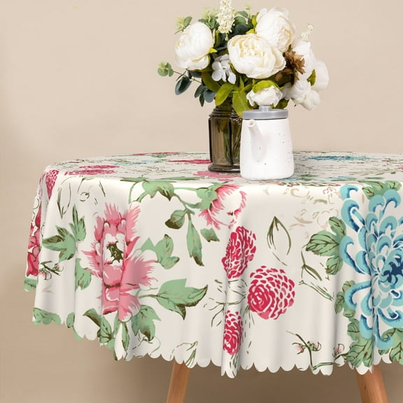 MIZHONA Rustic Floral Tablecloth,Vintage Retro Table Cover for Kitchen Dinning Outdoor Decor，60"