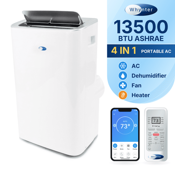 Whynter 10,000 BTU DOE Portable AC with Heater, Dehumidifier & Remote, White, Cools 500 sq ft