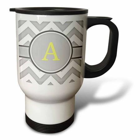 

3dRose Grey and white chevron with yellow monogram initial A - Travel Mug 14-ounce Stainless Steel