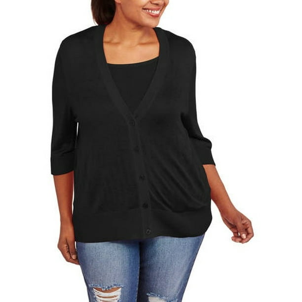 Faded Glory Women's Plus Elbow Sleeve Cardigan