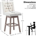thumbnail image 3 of Foredo Swivel Bar Stool with Back Set of 2, Modern Linen Fabric Upholstered Bar Stools with Button Tufted Back and Solid Wood Legs for Kitchen Dining Room, Beige, 3 of 7