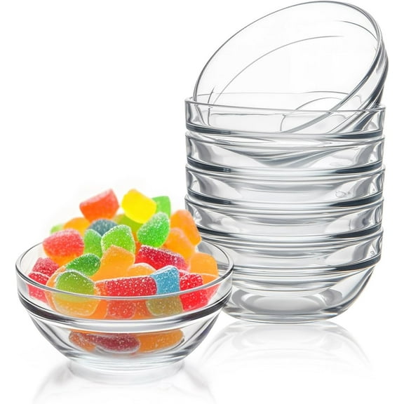 3.5-inch 4-ounce small glass bowl, mini glass container, baking jar, prep bowl, pinch bowl, stackable condiment container, suitable for prep and dessert bowls.