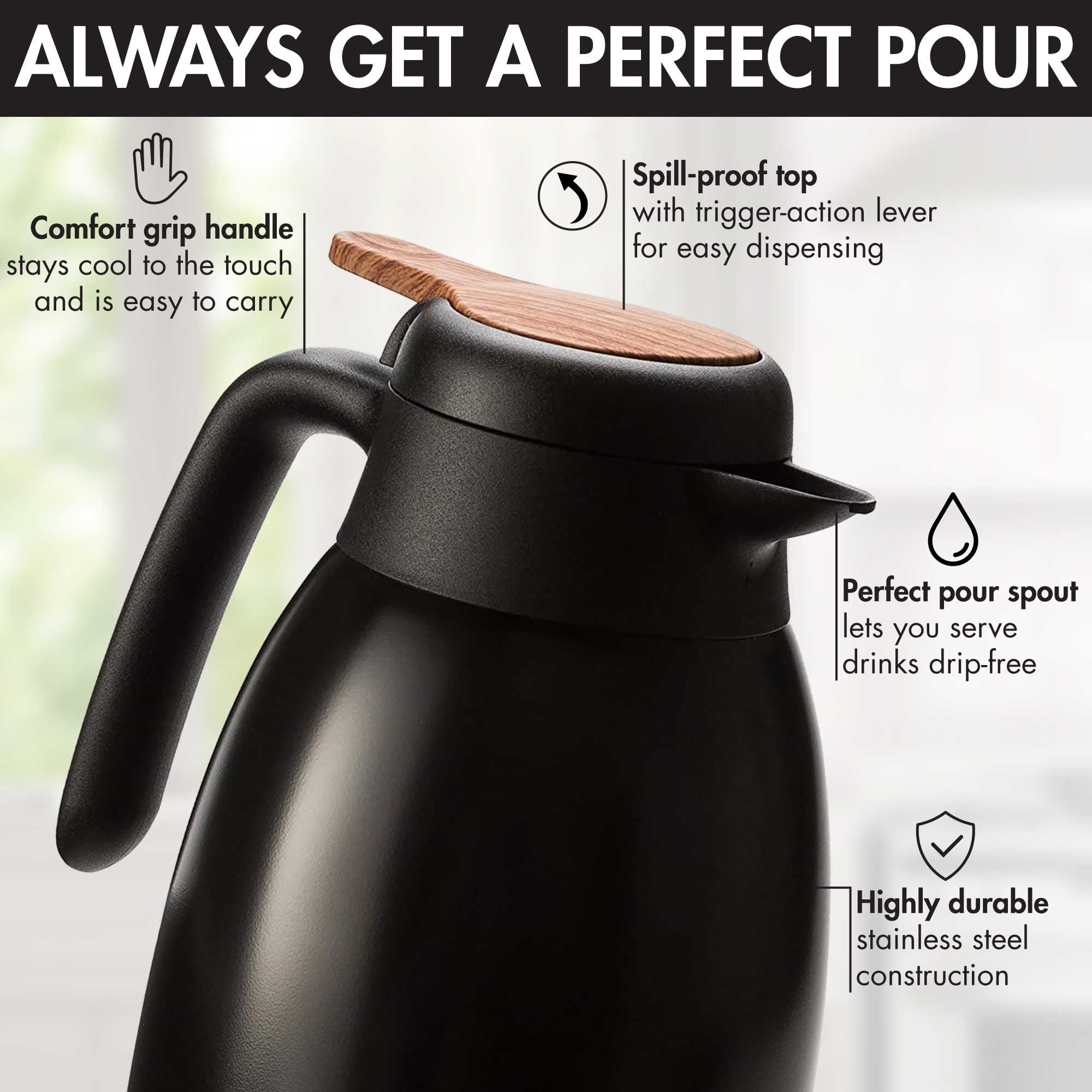 Primula Thermal Carafe with Double Wall Glass Lining - Glossy Black, 34 oz  - Kroger
