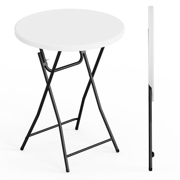 WASUHE 32in Folding Cocktail Table, Round Plastic Bar Height Folding Table w/Thick Table Top, Ideal for Parties, Patio, Backyard, Dining, Wedding, 400lb Capacity, White