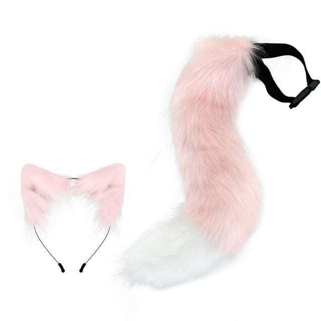 Diadema con orejas y cola de gato Salvador Rosado Unisex para Halloween