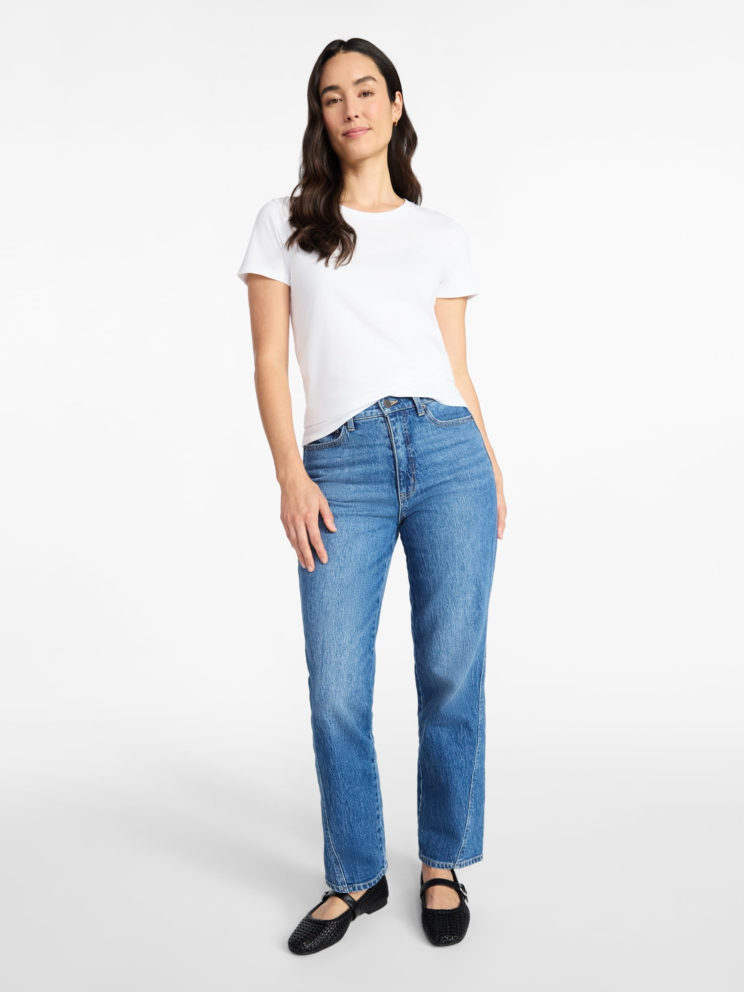 Time and Tru Women's Cotton Crewneck Tee with Short Sleeves, Sizes XS-XXXL