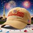 thumbnail image 4 of 250th Anniversary Hat, Adjustable Retro Washed Patriotic Cap, Army-Inspired Edition, U.S. Flag Accent, Celebrate 250 Years of Freedom, Gray, 4 of 8