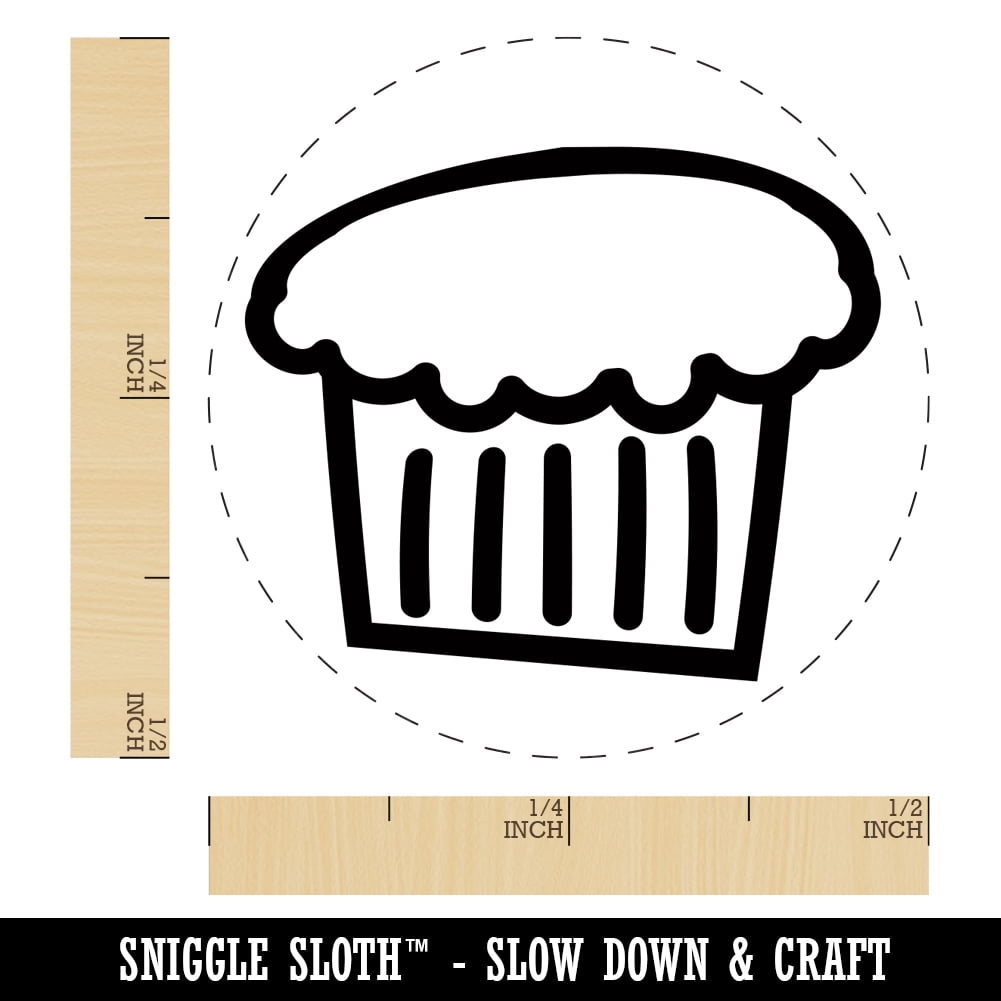 Cupcake Doodle Self-Inking Rubber Stamp Ink Stamper - Blue Ink - Mini 1/2 Inch