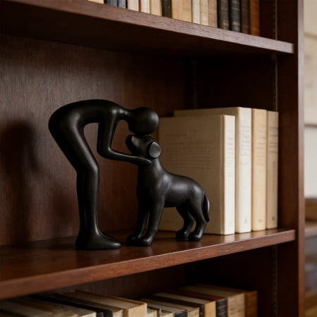 Yunuuuoa Man and Dog Statue Resin Pet Memorial Sculpture Hand-Carved Style Home Office Decor Gift for Pet Lovers Commemorative Figurine for Desk Shelf or Mantle