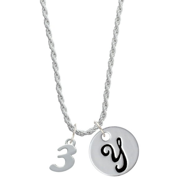 Delight Jewelry Silvertone Number - 3 - Silvertone Script Initial Disc - Y - Charm Necklace, 20" 3"