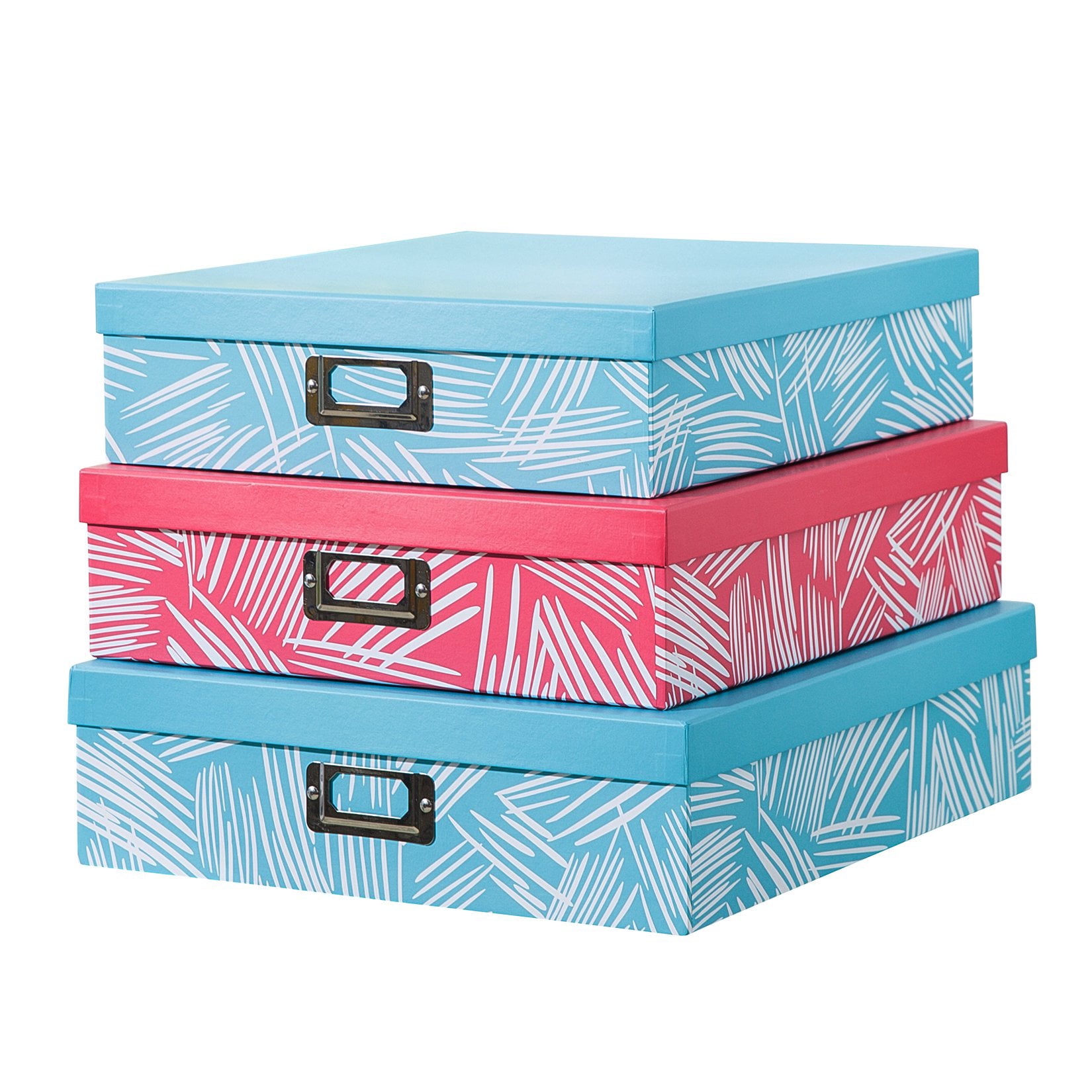SLPR Decorative Storage Cardboard Boxes with Lids (Set of 3, Coral and
