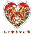 thumbnail image 4 of Yangka Heart Shaped Red Orange Butterfly Acrylic Puzzle Suncatcher, Floral Stained Glass Style Window Hanging, Bright Home And Garden Ornament, 4 of 7