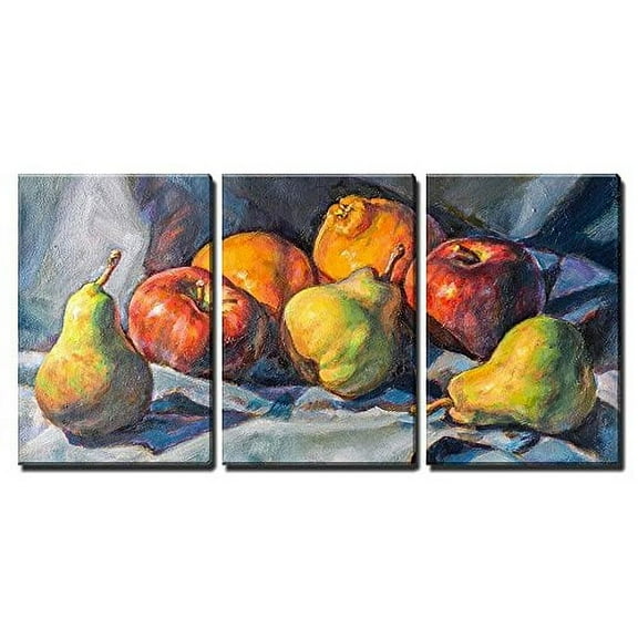 wall26 - 3 Piece Canvas Wall Art - Oil Painting on Canvas of a Fruit Composition - Modern Home Art Stretched and Framed Ready to Hang - 16"x24"x3 Panels