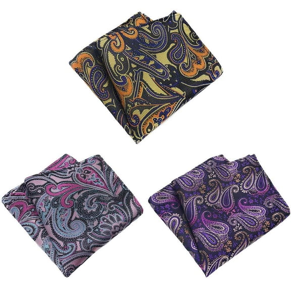 3 PCS Men's Paisley Floral Pocket Square Handkerchief Wedding Party Hanky