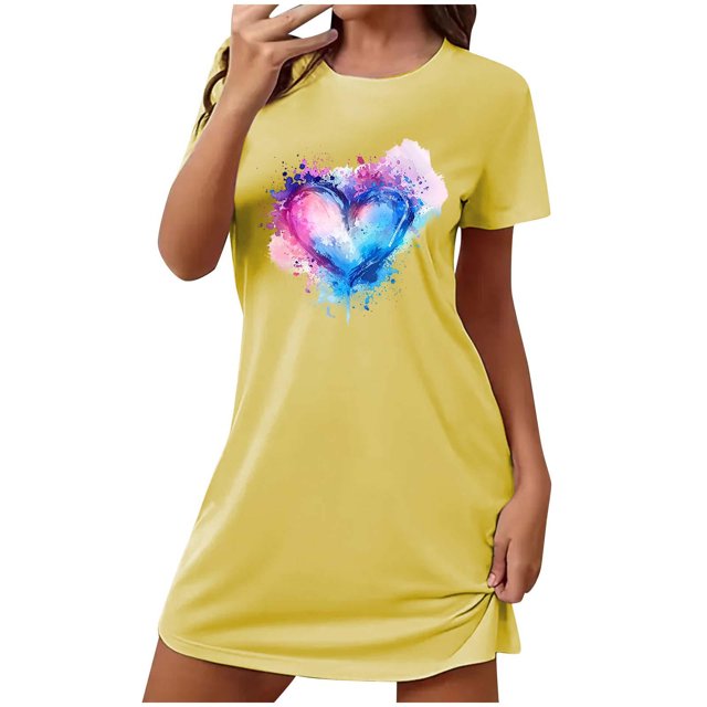 Chemises de Nuit pour Femmes Douces, Chemises à Manches Courtes pour Femmes, Chemise de Nuit Surdimensionnée Mode Imprimé Poitrine Manches Courtes, Chemises de Nuit Douces pour Femmes, Chemises à Manches Courtes pour Femmes