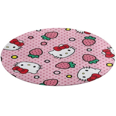 Hello Kitty Round Area Rug Circle Carpet Blanket Rug Floor Mats Bedroom Circle Floor Mat Non-Slip Washable Accent Throw Rugs Kids Floor Playing Mat for Living Room Door Mat Entryway