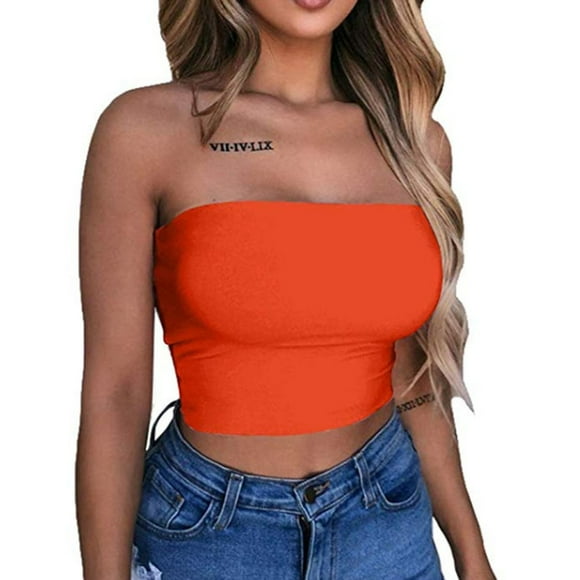 SMihono Womens Tops Summer Dressy Casual Women's Solid Color Summer Fashion Casual Top Tube Top Strapless Blouse Oversize T-Shirt for Women