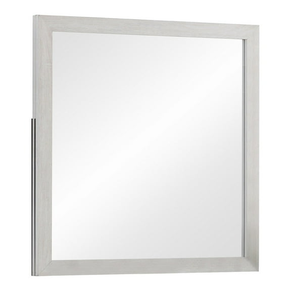 Mirror with Wooden Frame and Grain Details, White- Saltoro Sherpi
