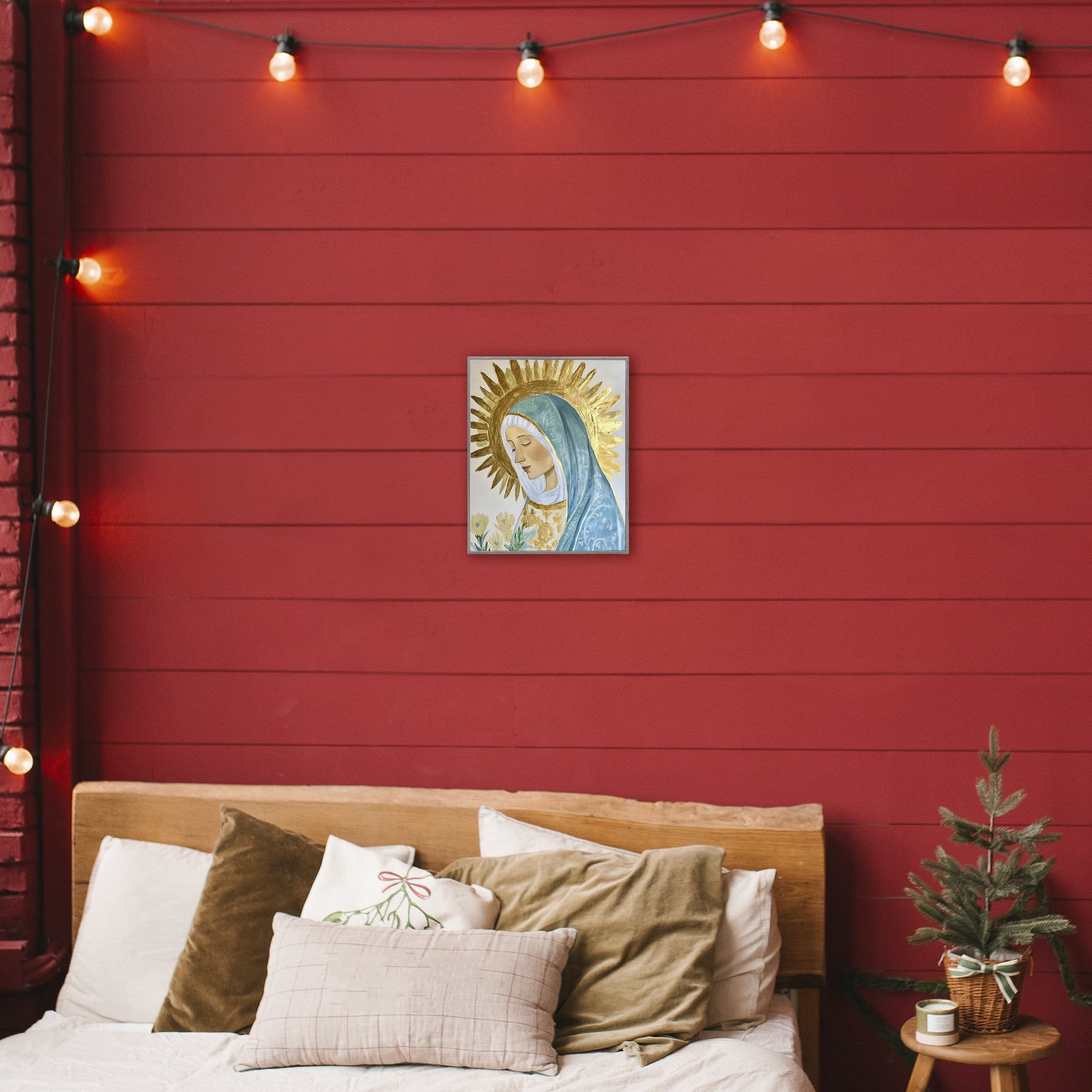 Holy Mary In Gold Gray Framed Giclee Art, design by Franklyn Gregory