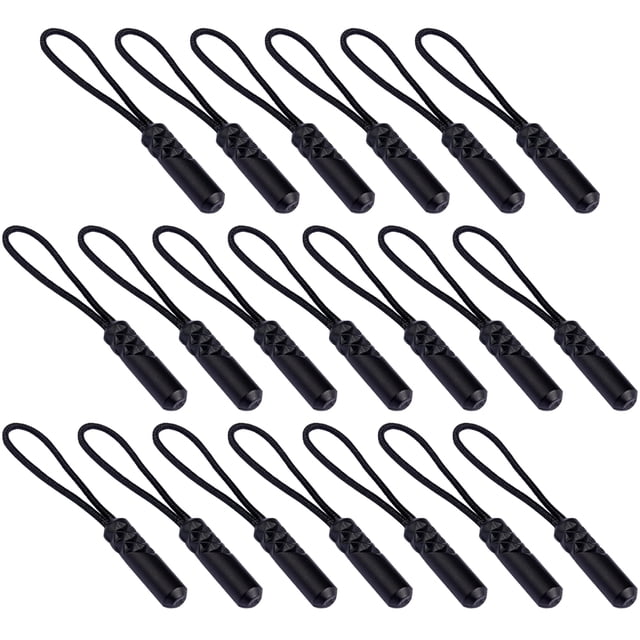 20PCS Cylinder Head Zipper Puller Clothing Plastic Zipper Head Compact Zipper Pulling Rope Luggage Bag Zipper Head Tail Rope for Bag Clothing Use (Black)