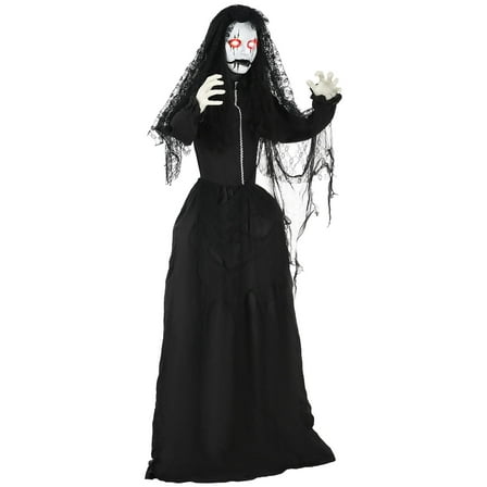 HOMCOM 5.6' Life Size Zombie Bride, Outdoor Halloween Decoration Animatronic, Sound and Motion Activated Light Up Eyes