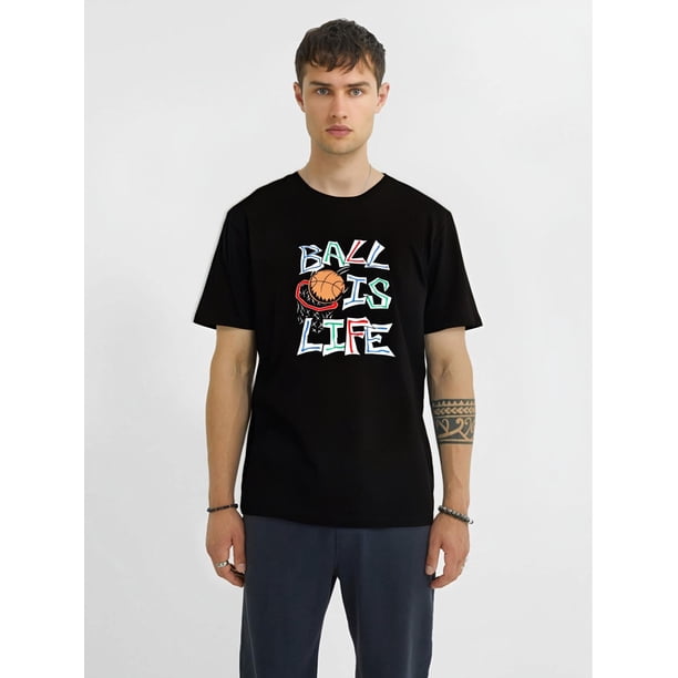 'BALL IS LIFE' Basket Round Neck Comfortable Graphic T-shirts, Causal Tees, Short Sleeves Tops, Men's Clothes For Summer