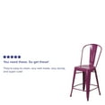 thumbnail image 5 of BizChair Commercial Grade 4 Pack 24" High Purple Metal Indoor-Outdoor Counter Height Stool with Back, 5 of 9