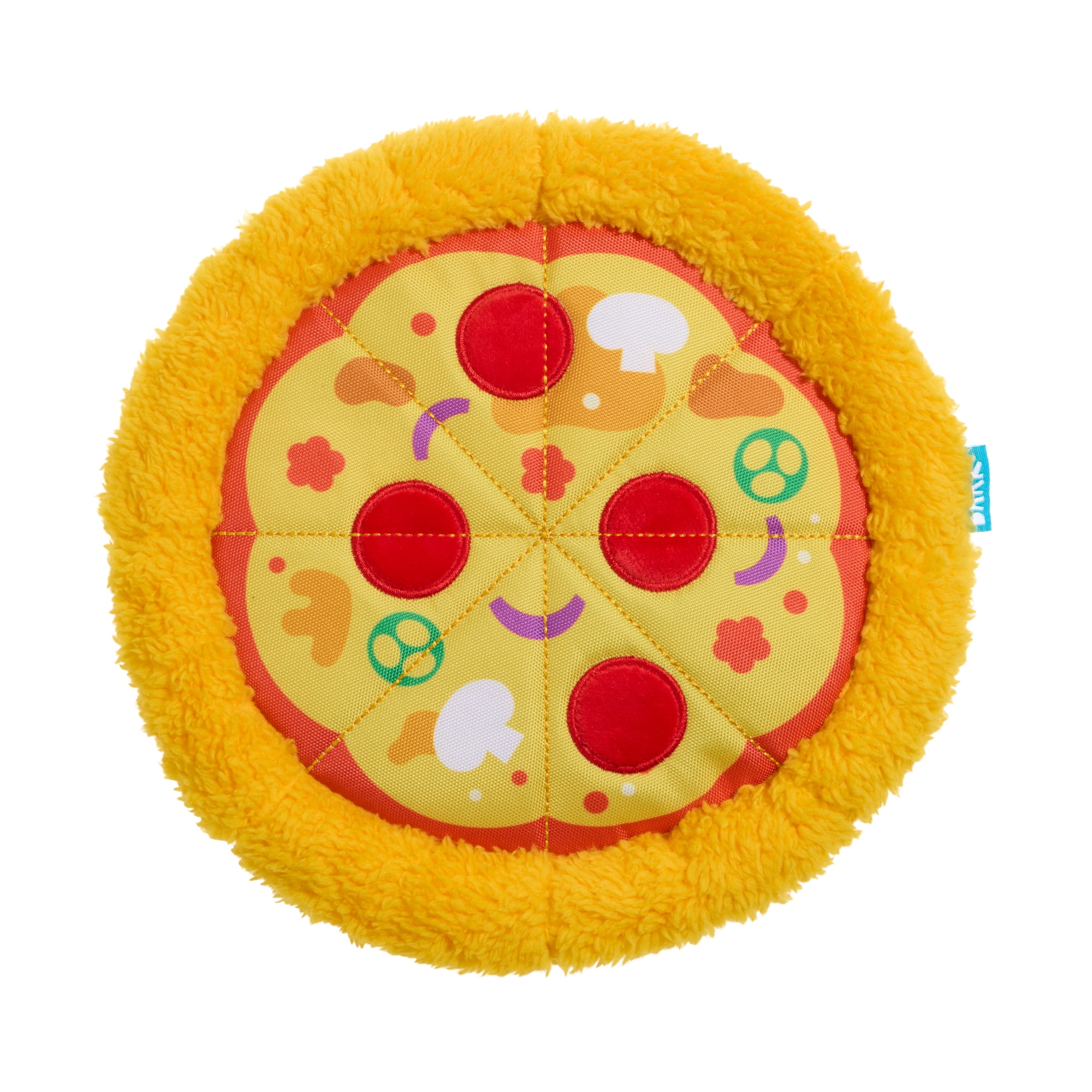 BARK Box Tossing Pizza Frisbee Disc Dog Toy with Crinkle, Rope, and Squeaker
