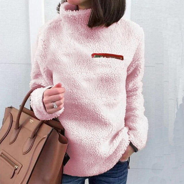 Chandail en Molleton à Col Roulé avec Fermetures Éclair pour Femmes, Pull-Over, Blouse Chaude d'Hiver