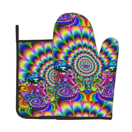 

Oven Gloves Hot Pads For Kitchen Decor Trippy Cannabis Weedleaf Heat Resistant 2pcs For Cooking Baking Bbq