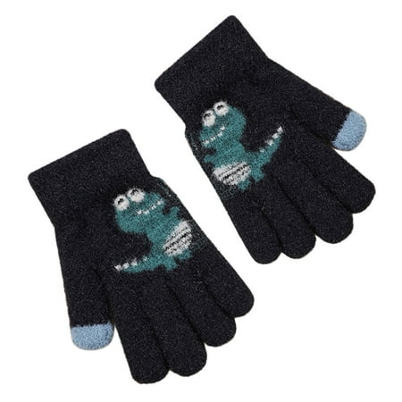 

None Toddler Soft Cartoon Dinosaur Gloves Kids Baby Boys Girls Winter Warm Knit Fingerless Mitten Kids Knit Gloves Ages 5-10