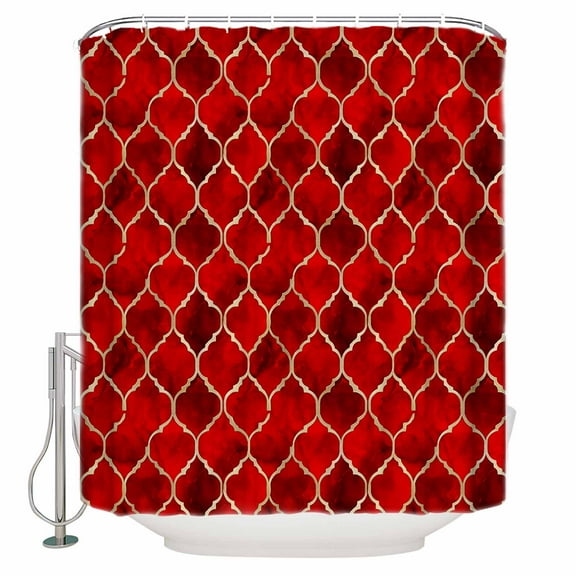 Small Stall Shower Curtain 48x72 Inch Narrow Half Size Red Geometric Bath Curtains Bathroom Decor Modern Morocco Abstract Art Waterproof Fabric Shower Curtain Set with Hooks 48 Inch
