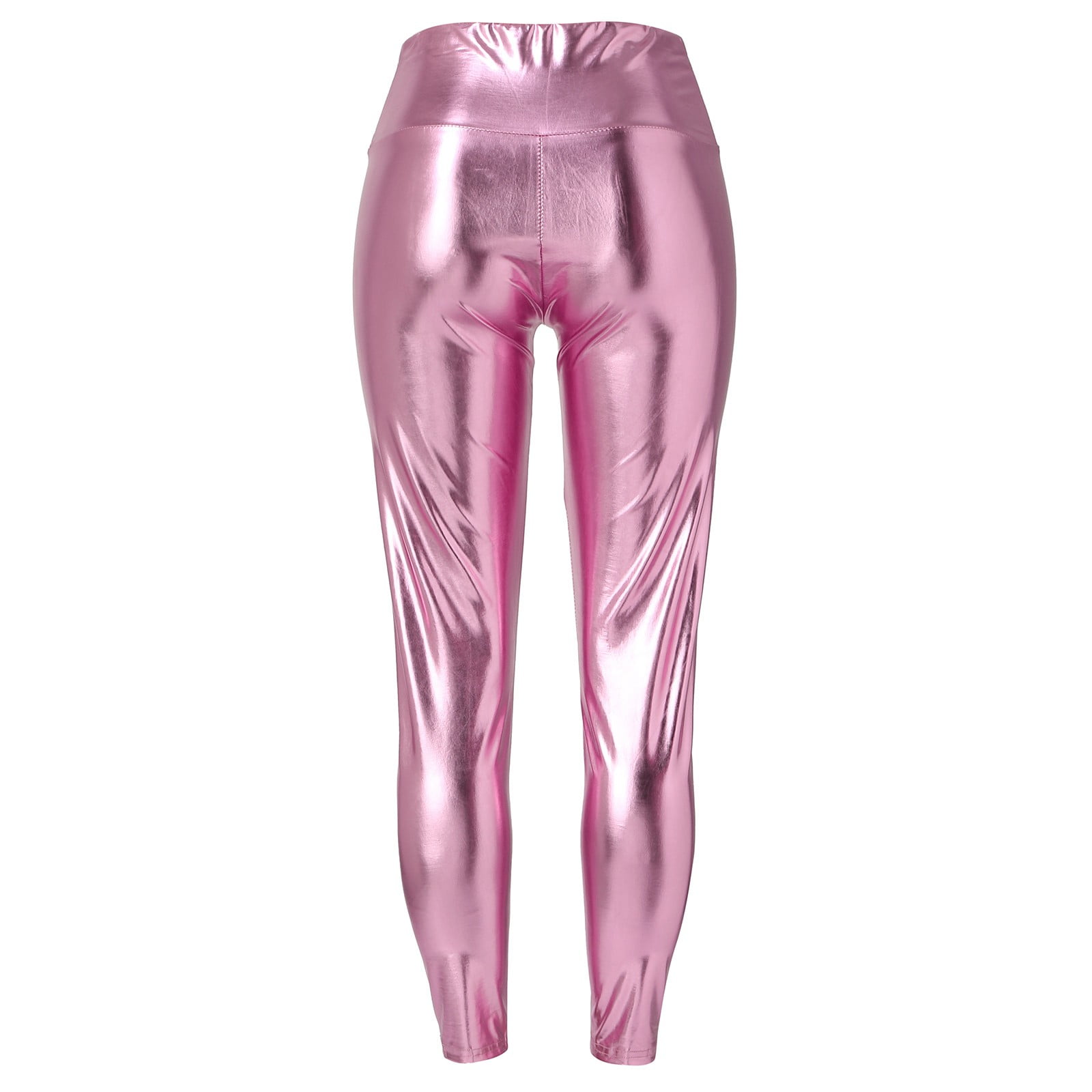 Goindgs Jeggings for Women Pull On Stretchy Faux Leather Sexy High Waisted Solid Color Metallic Tights Yoga Pencil Tight Pink S