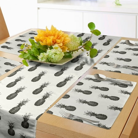 

Tropical Table Runner & Placemats Hand Drawn Sketch Illustration of Pineapples on Off-white Background Set for Dining Table Placemat 4 pcs + Runner 12 x72 Charcoal Grey and Ivory by Ambesonne