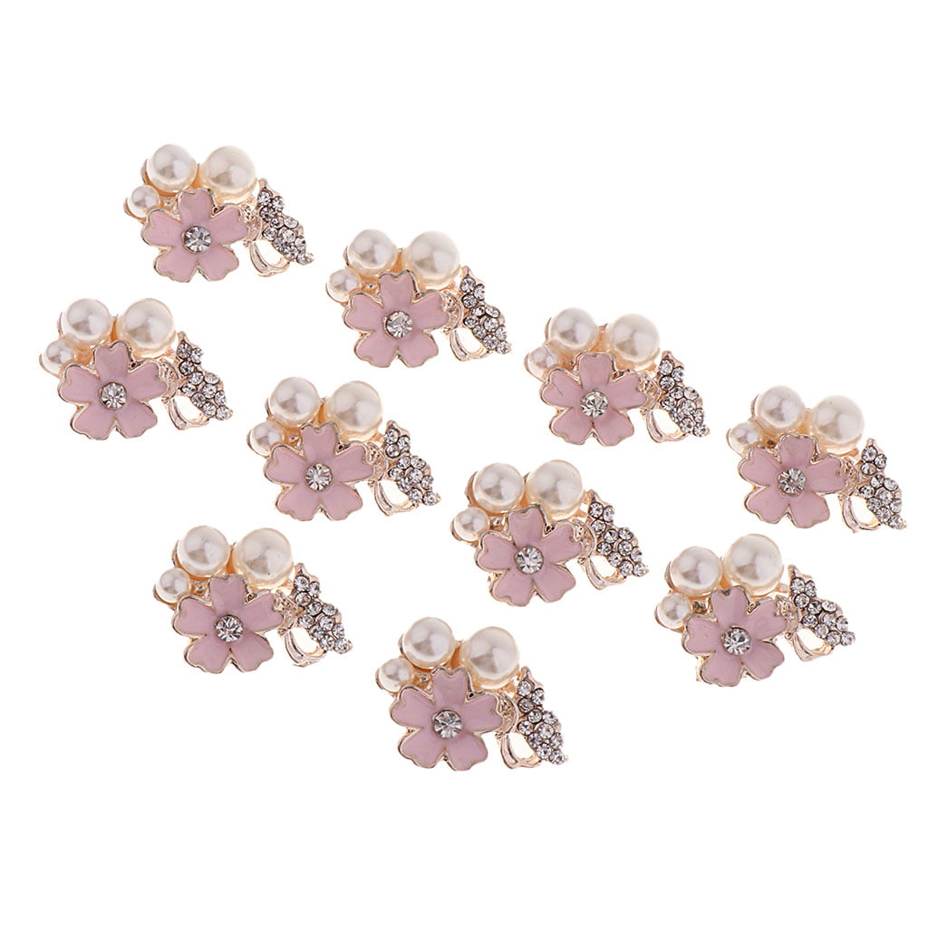 10X Crystal Pearl Rhinestone Buttons Flower Flatback Wedding Craft Embellishment