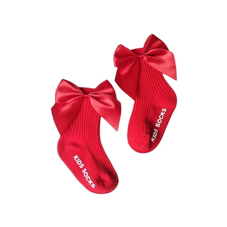 

Bebiullo 0-3Y Newborn Kids Girls Cotton Socks Baby Anti-Slip Tube Socks with Bowknot for Spring Autumn Red 6-12 Months