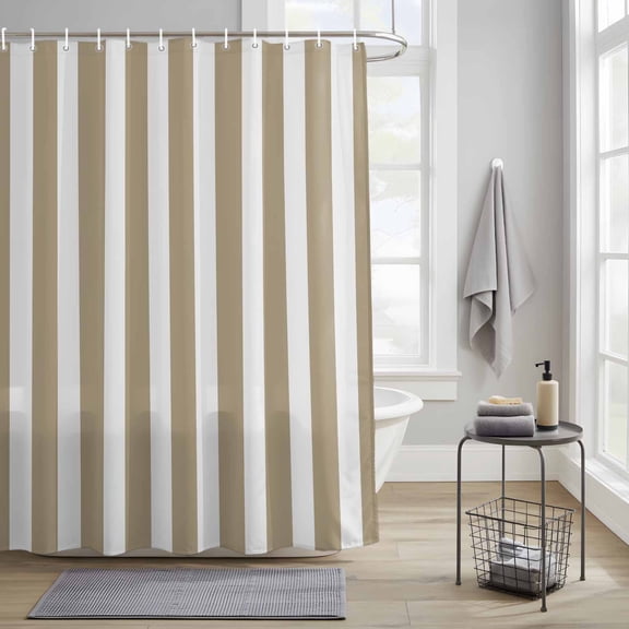 Bathroom Shower Curtain Modern Minimalist Stripe Art Waterproof Shower Curtains with Hooks, Khaki and White Line Bath Curtains Bathtub Curtain Home Decor 36x72in