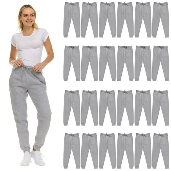 BILLIONHATS 24 Pack of Wholesale Womens Jogger Sweatpants, Bulk Comfy Fleece-Lined Joggers with Ribbed Cuffs for Charities & Homeless Shelter Donations, Color Heather Gray, Size 3X-Large