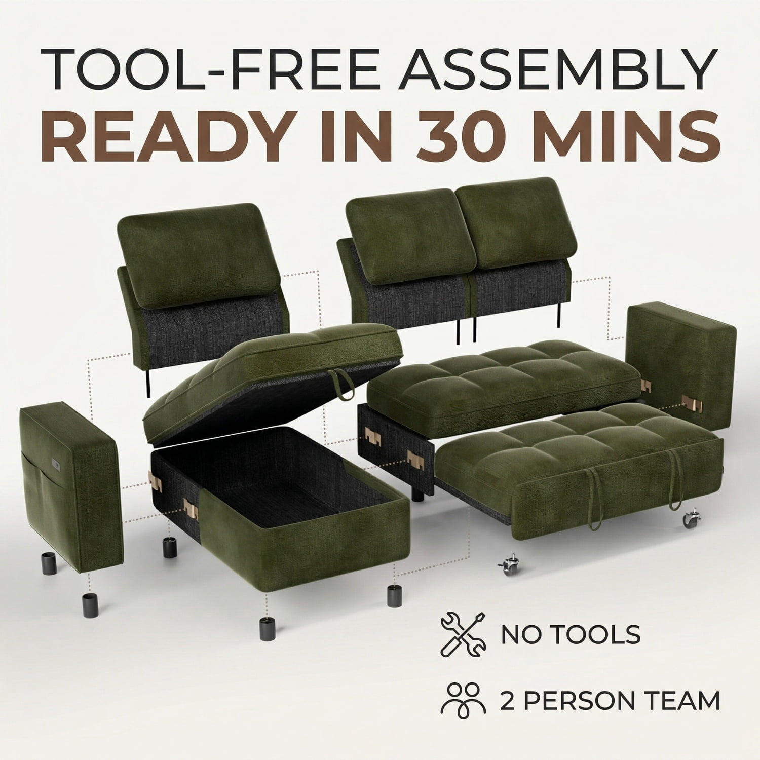 81" Sectional Sleeper Sofa Bed with Pull Out Couch, L-Shaped Chenille Fabric Sofa with USB Ports and Storage Chaise, Emerald Green